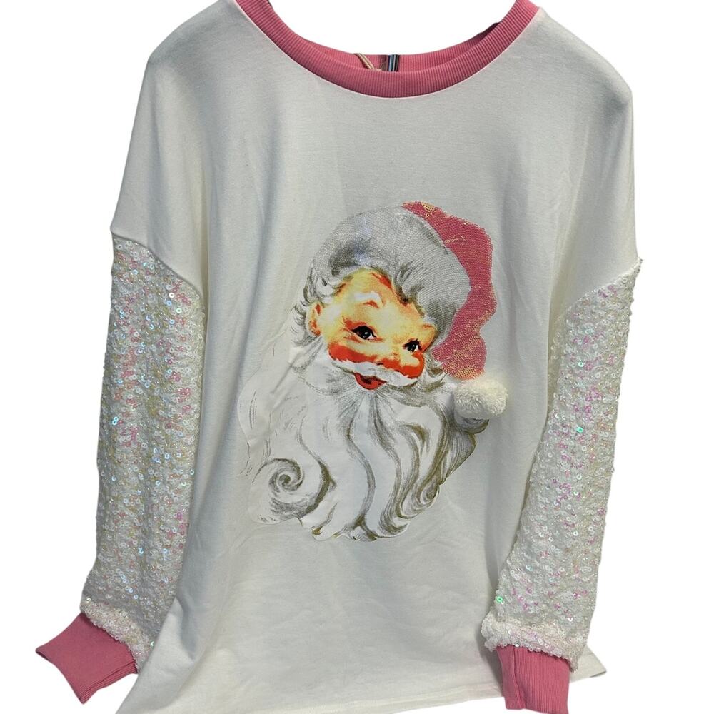 Grace+Emma Christmas sweatshirt Santa Claus w/white sparkling sequin sleeves